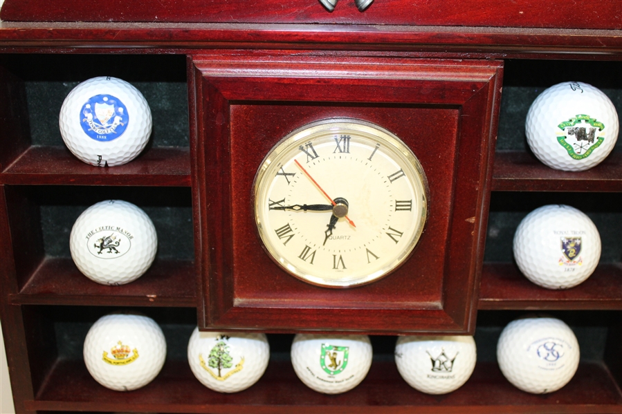 Golf Ball Display Rack with Clock and 19 Golf Balls