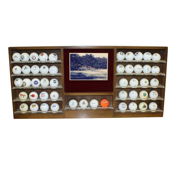 Large Wooden Golf Ball Rack and 49 Logo Golf Balls - Rack Depicts Augusta National Hole
