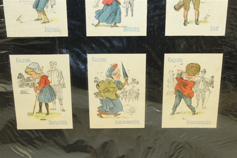 1930's Golf Cards Matted Display - Six Cards