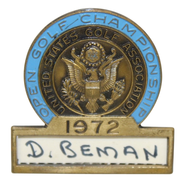 Deane Beman's 1972 US Open at Pebble Beach Contestant Badge - Jack Nicklaus Winner