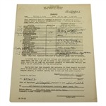 Ben Hogans 1945 Army Dept. Head Approval Form - Signed William B. Hogan JSA ALOA