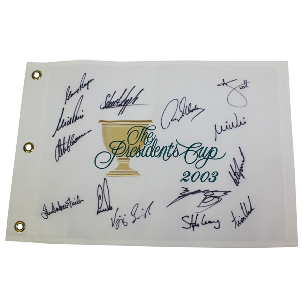 2003 Presidents Cup Embroidered White Flag Signed by International Team JSA ALOA