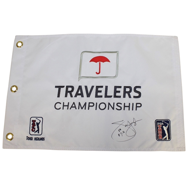 Jim Furyk Signed & Dated TPC Travelers Embroidered Flag with '58' Notation JSA ALOA