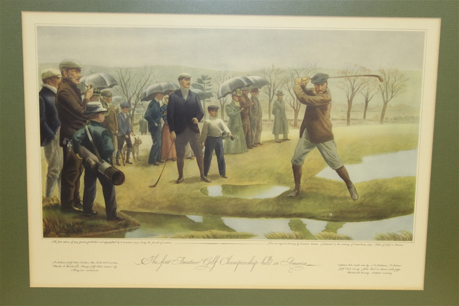 1931 Currier & Ives 'The First Amateur Golf Championship' Print - Framed