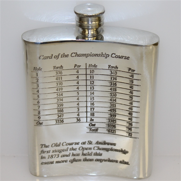 St. Andrews 'The Old Course' Pewter 6oz Hip Flask Depicting Swilcan Bridge with Funnel