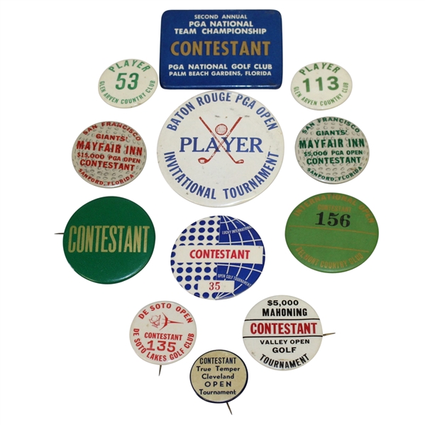 Twelve Misc. Undated Golf Contestant Badges - Multiple Tournaments