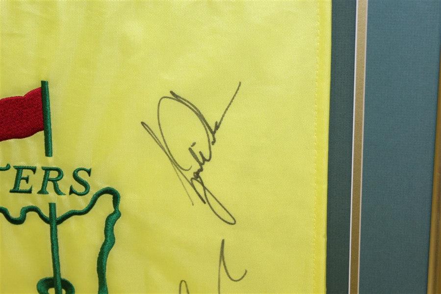 Tiger Woods & Big Three Signed Masters Undated Flag - Framed JSA ALOA