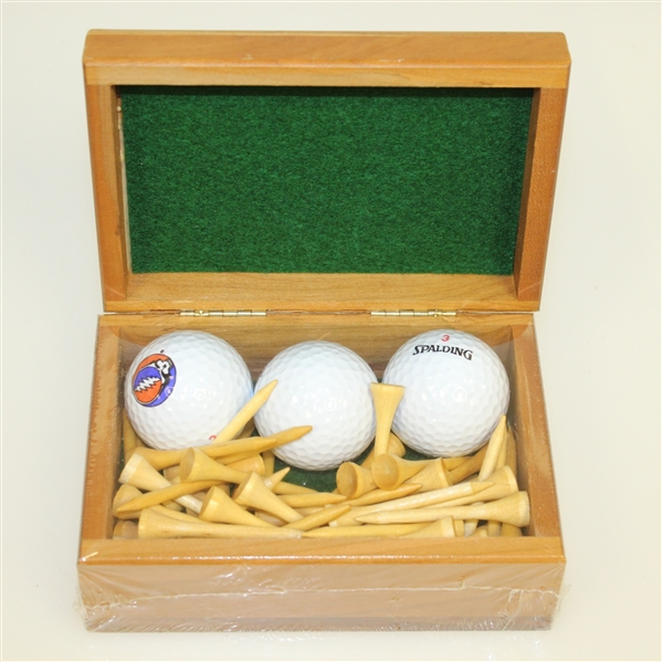 Grateful Dead Wood Box with 3 Dead Balls & Tees - Unopened Sealed in Plastic