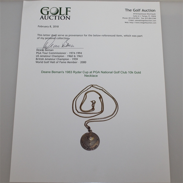 Deane Beman's 1983 Ryder Cup at PGA National Golf Club 10k Gold Necklace