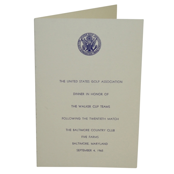1965 The Walker Cup at Baltimore Country Club Dinner Menu - Deane Beman Collection