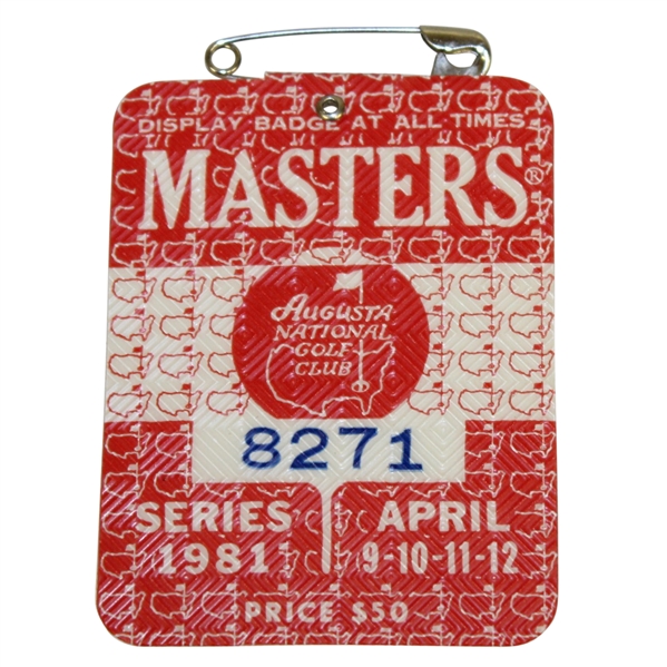 1981 Masters Tournament Series Badge #8271 - Tom Watson Winner