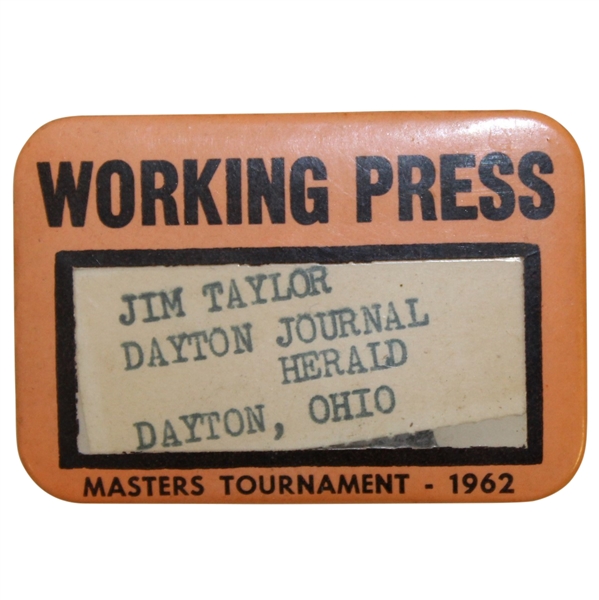 1962 Masters Tournament Working Press Badge - Palmer Win