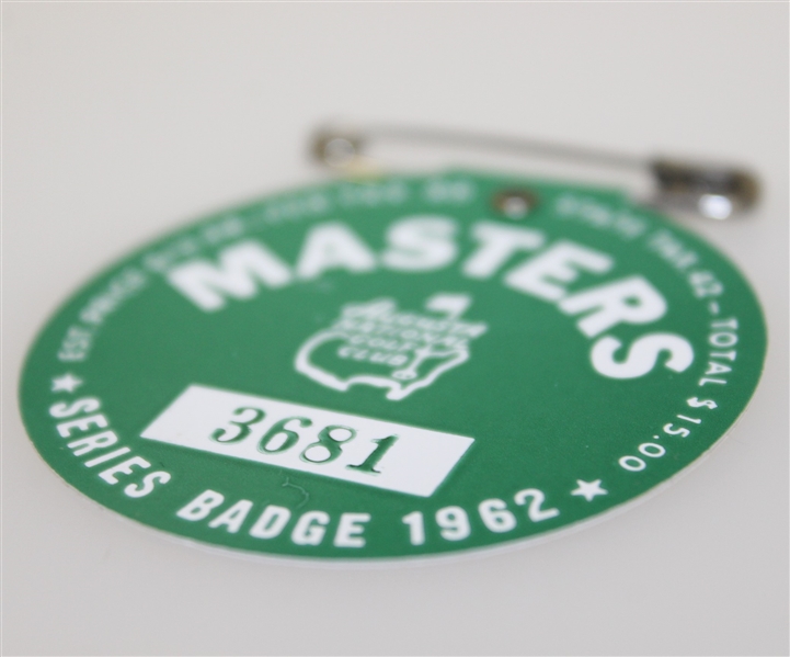 1962 Masters Tournament Badge #3681 - Arnold Palmer Win