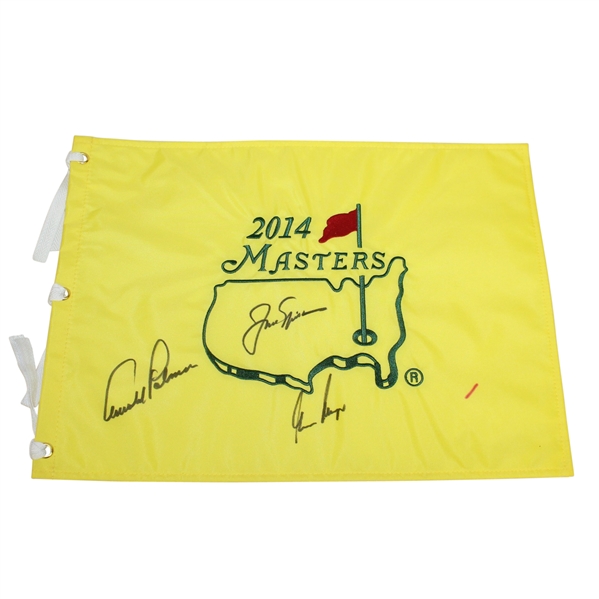 Arnold Palmer, Jack Nicklaus, and Gary Player Signed 2014 Masters Embroidered Flag JSA ALOA