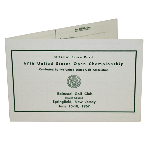 1967 US Open at Baltusrol Golf Club Official Scorecard - Jack Nicklaus Winner