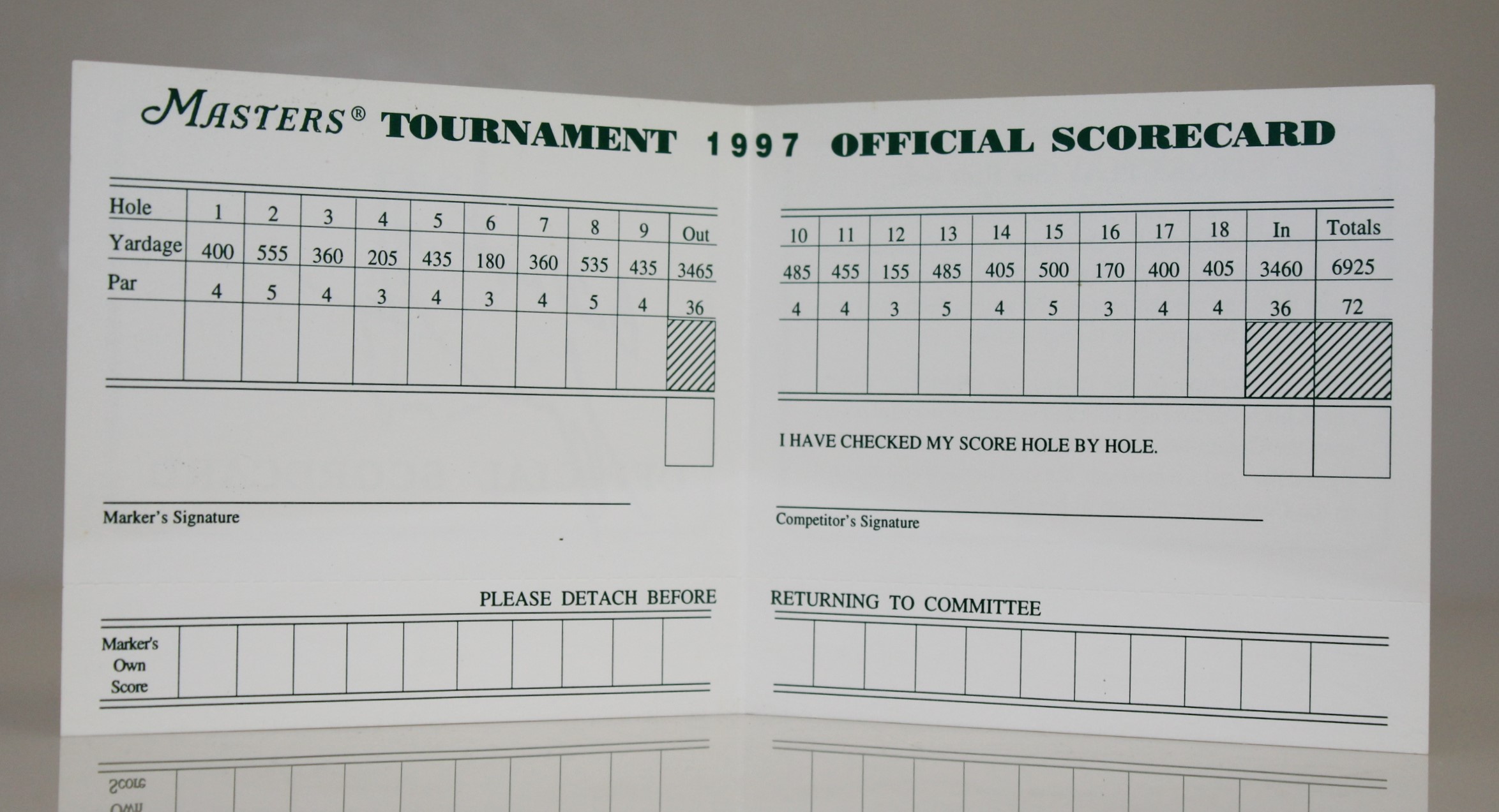 Lot Detail - Tiger Woods Signed 1997 Masters Official Scorecard JSA ALOA