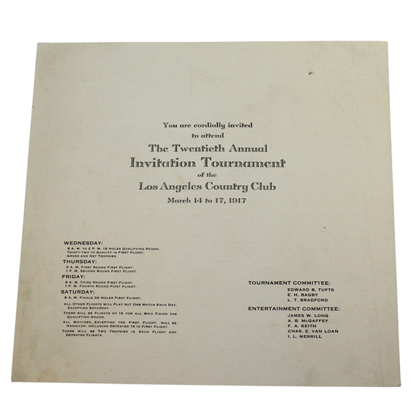 1917 Los Angeles Country Club Invitation Tournament Invite Letter