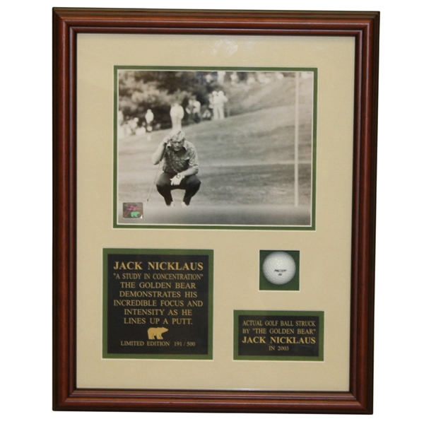 Jack Nicklaus Ltd Ed 191/500 with Photo, Struck Golf Ball, & Hologram - Framed #NA14507