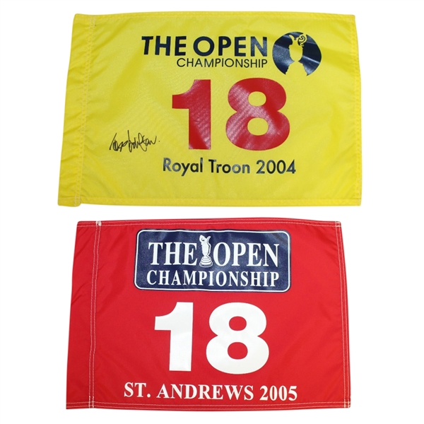 2005 Open at St. Andrews Red Flag & Todd Hamilton Signed 2004 Troon Flag JSA ALOA