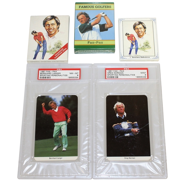1987 Fax-Pax Langer(NM-MT 8) & Norman(Mint 9) Slabbed Cards with Three Box Set Cards
