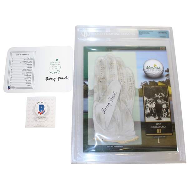 Doug Ford Signed Augusta National Scorecard & Personal Golf Glove Beckett Authenticated