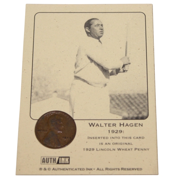 Walter Hagen 1929 Lincoln Wheat Penny Card