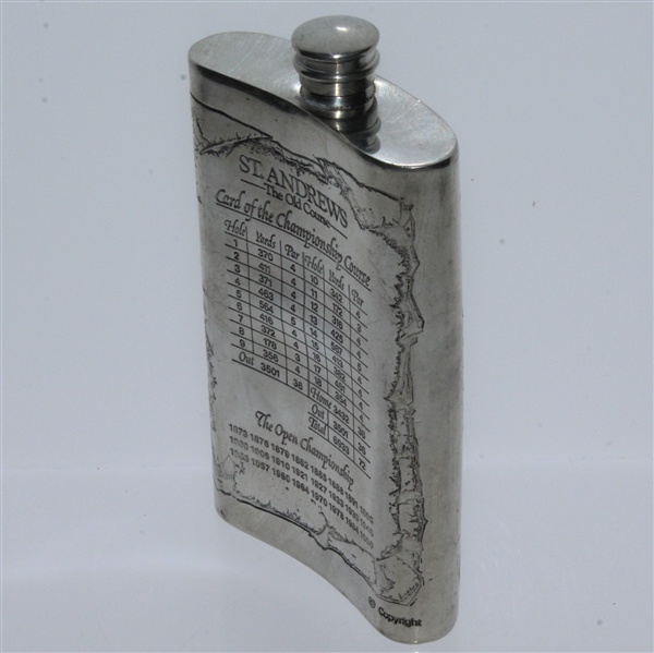 St. Andrews 'The Old Course' Pewter Flask with Course Layout - Great Condition