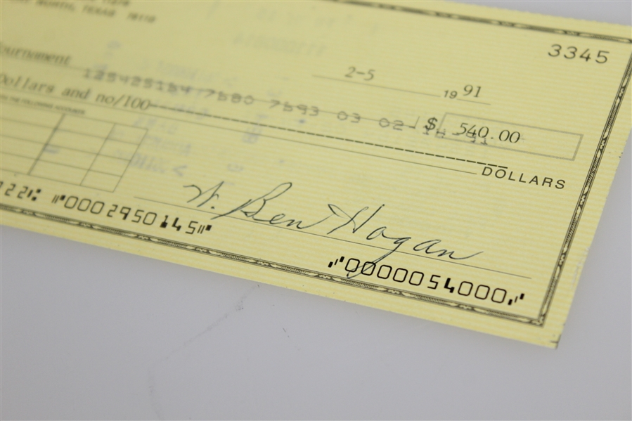 Ben Hogan's Signed Personal Check to the Masters Tournament - 1991 JSA ALOA