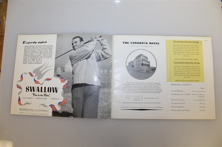 Ben Hogan's Personal 1949 Ryder Cup at Ganton Golf Club Program