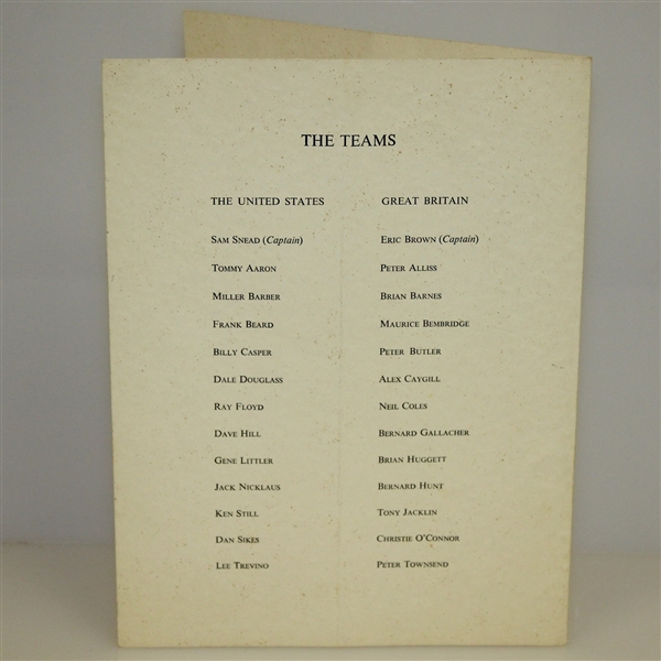 1969 Ryder Cup at The Prince of South Wales Southport Dinner Menu