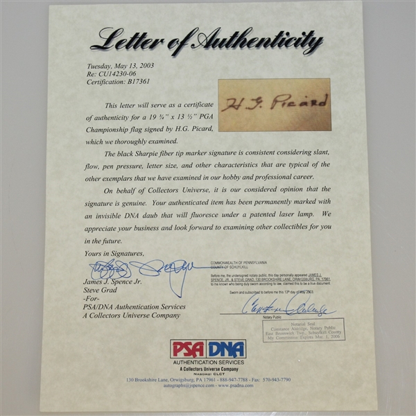 Henry 'H.G.' Picard Signed Undated PGA Championship Flag PSA/DNA #B17361