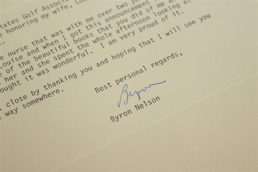 Byron Nelson Signed 1985 Letter to Mort Olman with Envelope JSA ALOA