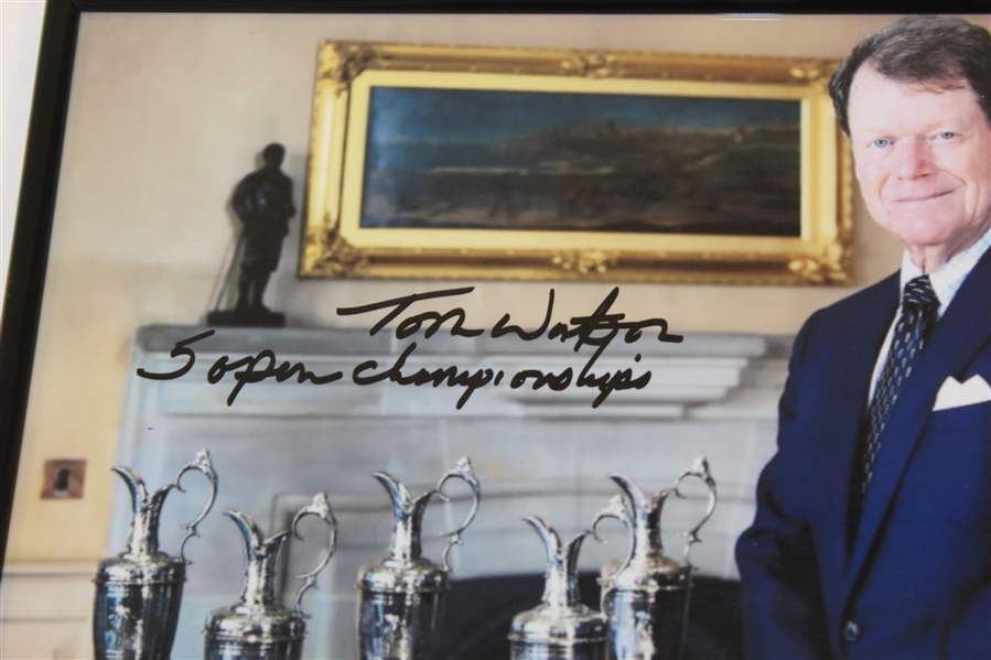 Tom Watson Signed Championship Trophies Photo with '5 Open Championships' JSA ALOA