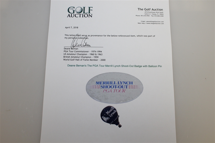 Deane Beman's The PGA Tour Merrill Lynch Shoot-Out Badge with Balloon Pin