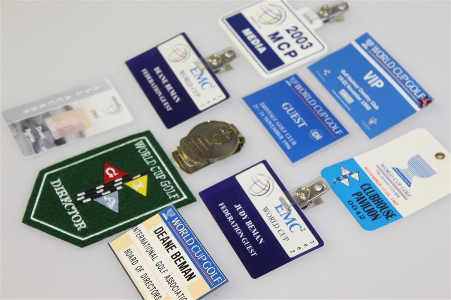 Deane Beman's World Cup Golf VIP, Federation Guest, Clubhouse, & Media Badges with Money Clip & Patch