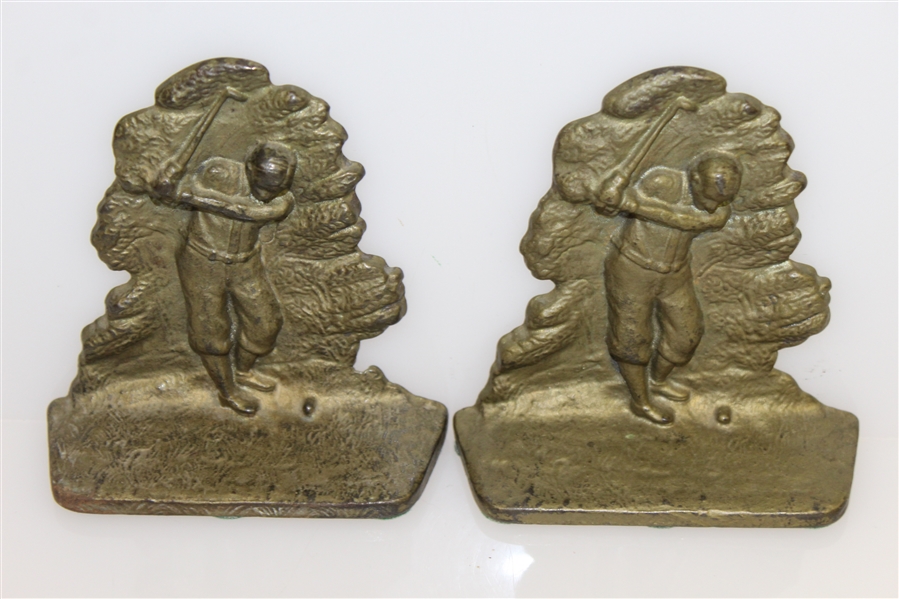 Pair of Brass Pre-Swing Golfer Bookends