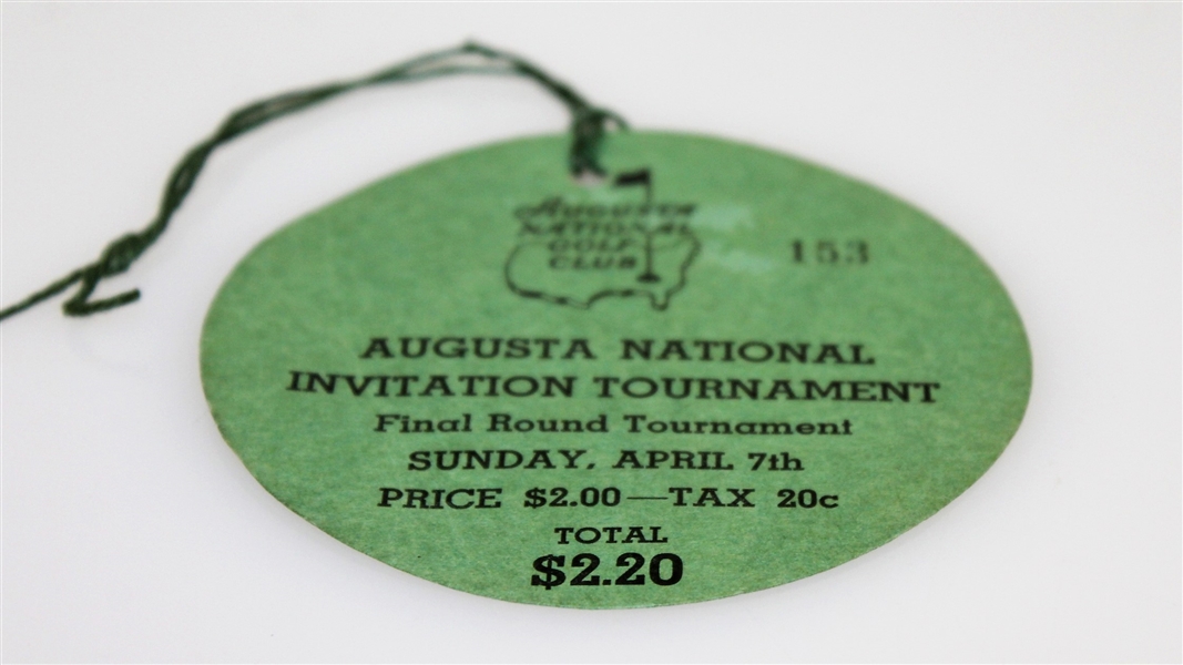 1935 Augusta National Invitation Tournament Sunday Final Round Ticket #153- Top Condition