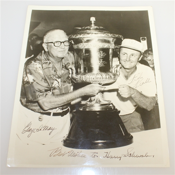 Ted Kroll and George May Signed 1956 World Championship of Golf at Tam O'Shanter Trophy Photograph JSA ALOA