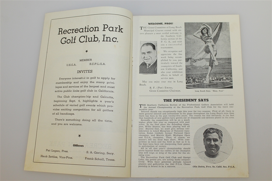 1943 Southern California PGA Championship Golf Program with Two Tickets