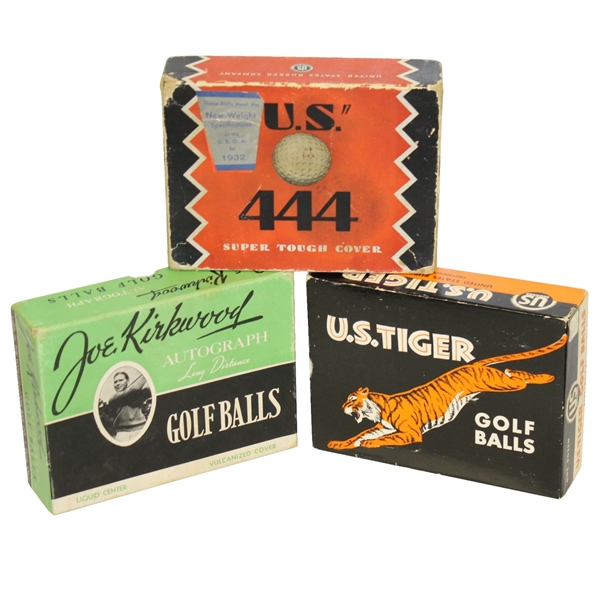 Three Vintage Golf Ball Boxes - U.S. Tiger, US 444, & Joe Kirkwood