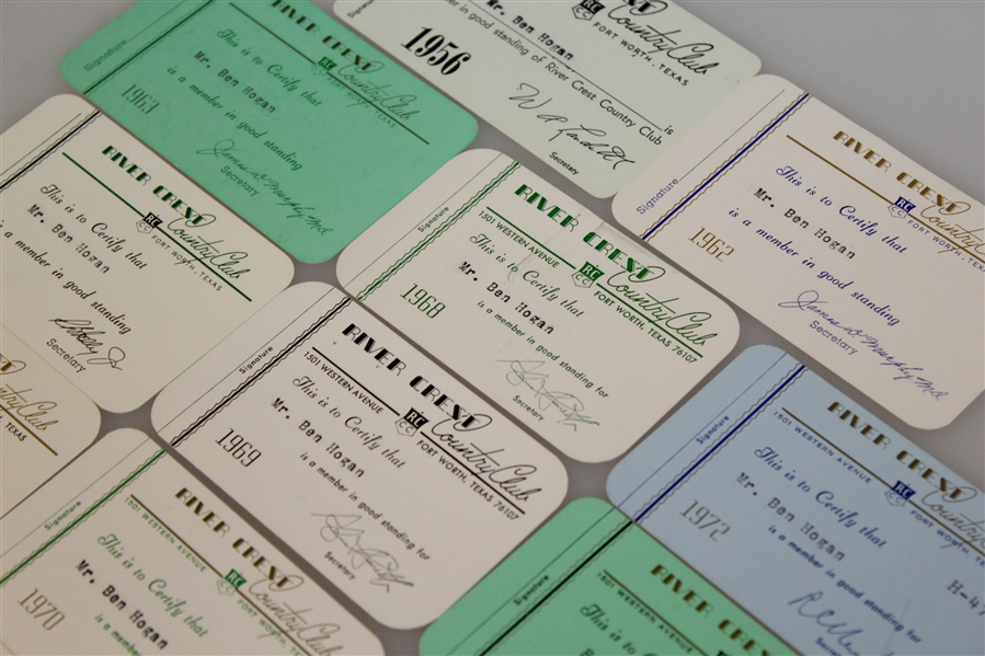 Ben Hogan's Personal River Crest Country Club Membership Cards - Fourteen Cards!
