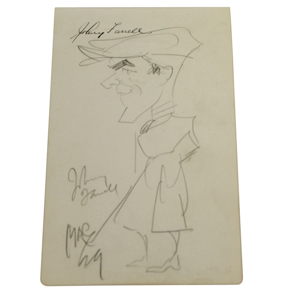 Johnny Farrell Signed Album Page with Pencil Caricature Drawing JSA ALOA