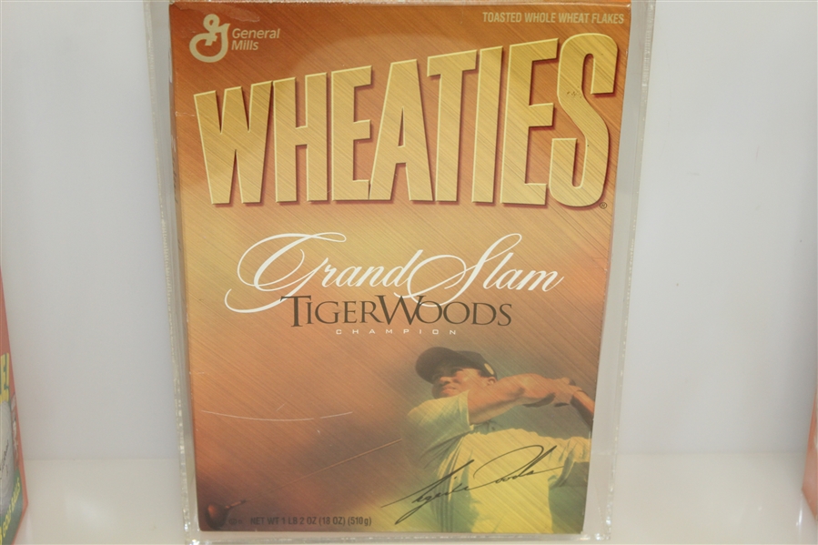 Tiger Woods Commemorative Grand Slam Wheaties Cereal Box with Two Others