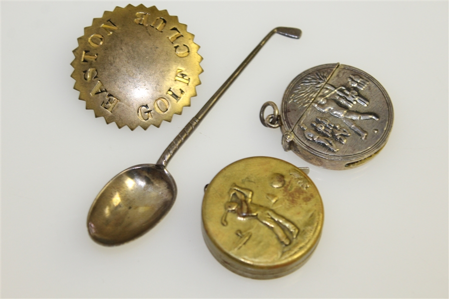 Easton Golf Club Badge with Sterling Silver Spoon, a Tape Measure, and a Match Holder