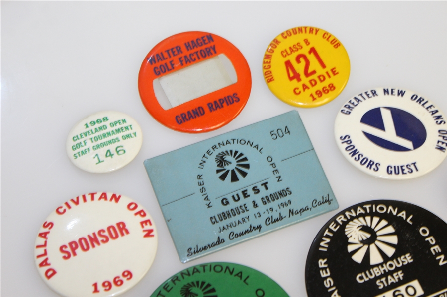Sixteen Miscellaneous Badges - Walter Hagen Factory, Guest, Officials, Clubhouse, Staff, & others