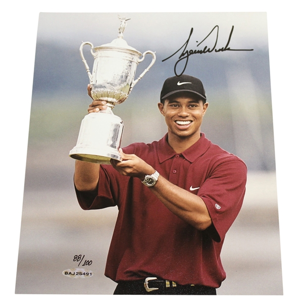 Tiger Woods Signed Ltd Ed 88/100 US Open Trophy 8x10 Photo #BAJ25491