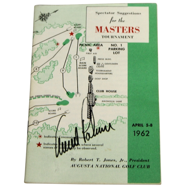 Arnold Palmer Signed 1962 Masters Tournament Spectator Guide JSA ALOA