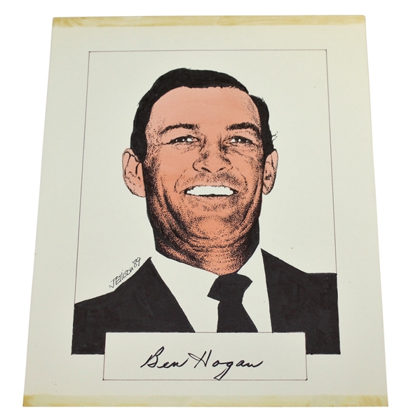 Ben Hogan Signed Original Headshot Art Piece - Also Signed by Artist JSA ALOA