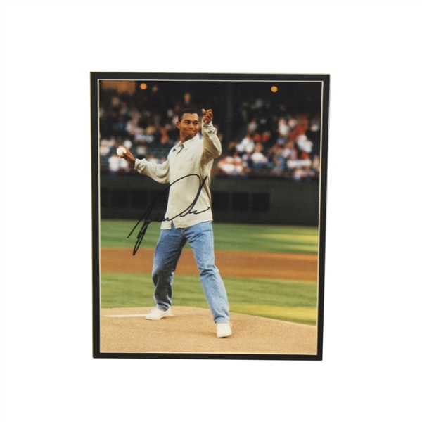 Tiger Woods Signed Matted Photo Throwing Out First Pitch JSA ALOA