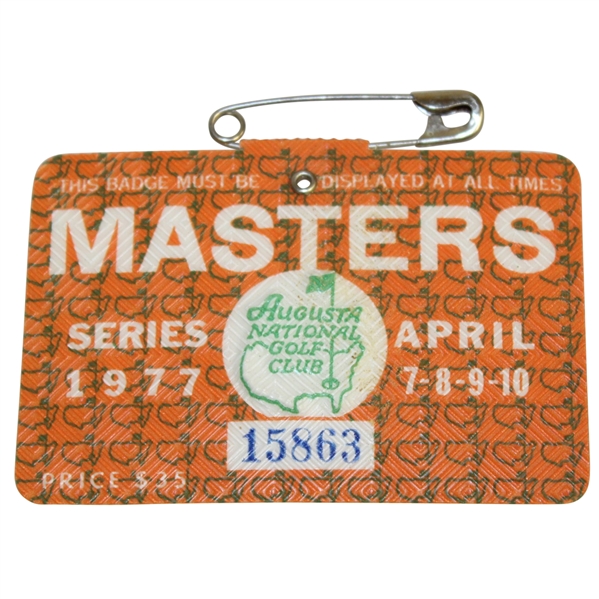 1977 Masters Tournament Series Badge #15863 - Tom Watson Winner